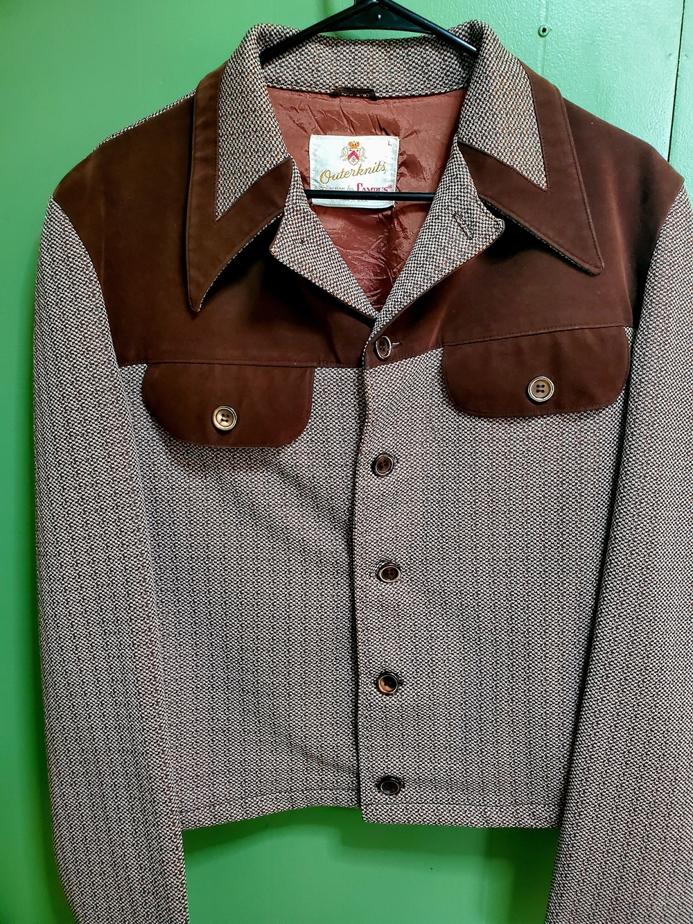 Outerknits Men's Brown Two-Tone Casual Button Down Shirt Jacket